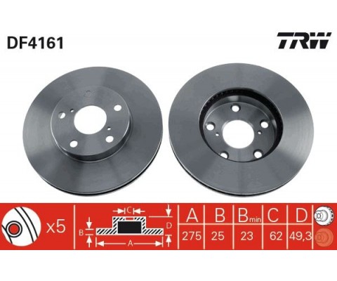 ÖN FREN AYNASI RAV4 II 1.8VVT-2.0 16V 00 2.0VVTI-2.4VVTI-2.0D-4D 01 275x25x5DLxHAVALI