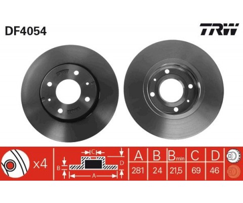 ÖN FREN AYNASI CARISMA 95/6.06 VOLVO S40 1.6 1.8 1.9 2.0 T 95/04 V40 95-04 281x24x4DLxHAVALI