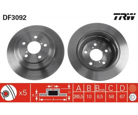 ARKA FREN AYNASI SUBARU IMPREZA 1.6 2.0 96/12.00 FORESTER 2.0 97 LEGACY 89/8.03 265.5x10x5DL