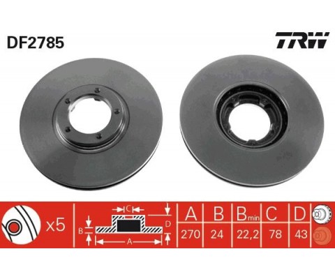 x ÖN FREN AYNASI TRANSİT 91-94 -TOURNEO 94-00 T15 270x24.3x5DLxHAVALI