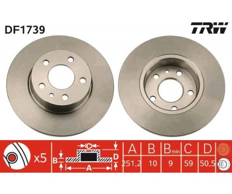 ARKA FREN DİSKİ ALFA ROMEO 147 01 10 156 97 05 164 92 98 251.5x10x50.6MM