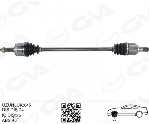 KOMPLE AKS SAĞ HYUNDAI İ10 1.1L G4HG BENZİNLİ MANUEL VİTES 08-13 ABS Lİ 24X25 - ABS 48 DİŞ KOMPLE BOY 845MM