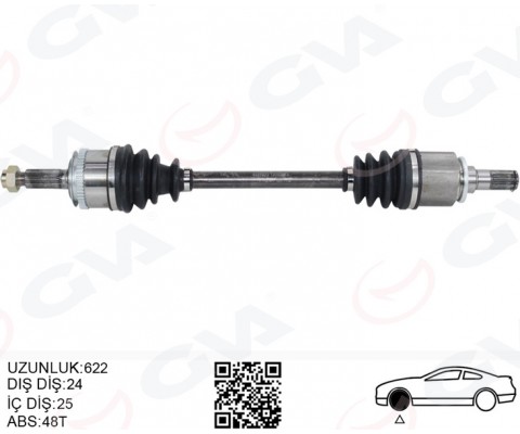 KOMPLE AKS SOL HYUNDAI İ10 1.1L G4HG BENZİNLİ MANUEL VİTES 08-13 ABS Lİ 24X25 - ABS 48 DİŞ KOMPLE BOY 624MM