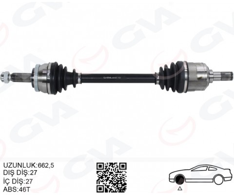 KOMPLE AKS SOL HYUNDAI İ30 1.6L D4FB CRDi Dizel 07-11 ABS li 27x27 - ABS 46 diş komple boy 663mm