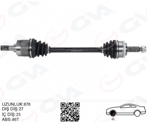 KOMPLE AKS SOL HYUNDAI İ30 1.4L 1.6L G4FA G4FC Benzinli 07-11 ABS li 27x25 - ABS 46 diş komple boy 674mm