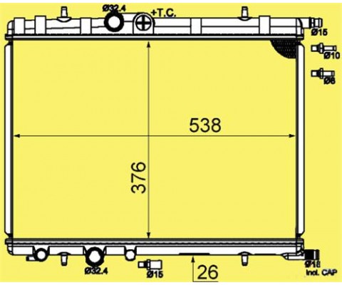 RADYATÖR 307 00 C4 04 1.4 16V-1.6 16V-PARTNER-BERLINGO 97 2.0 HDI 00 AC KLİMASIZ MEK 544x380x23