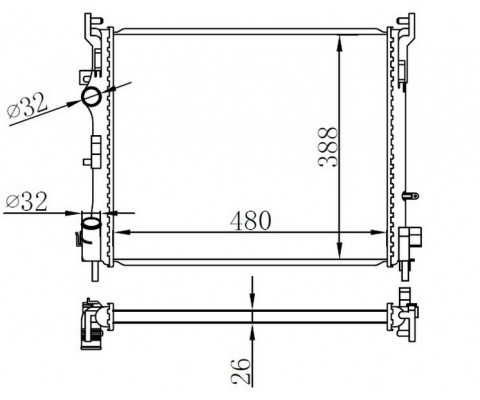 RADYATÖR BRAZİNG CLIO II-SYMBOL II 1.5DCI AC MEK 488x388x26