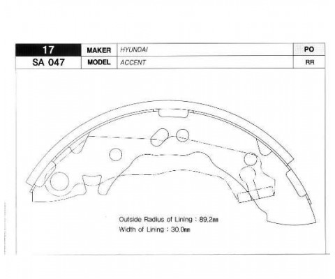 ARKA KAMPANA PABUÇ BALATA HYUNDAI ACCENT 1.3L 1.5L 4G13 4G15 95-00 / ATOS 1.0L 1.1L 98-