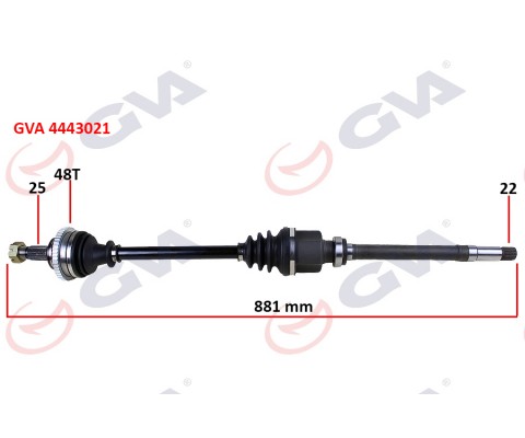 KOMPLE AKS SAĞ P206 1.6 16V-P206 CC 00 ABS Lİ 48DİŞ 881mm