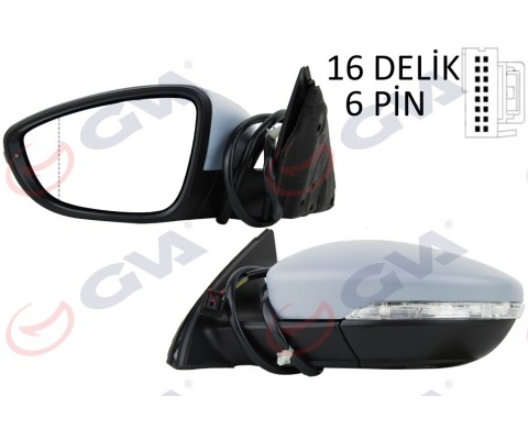 DIŞ DİKİZ AYNASI SOL JETTA 11 ELEKTRİKLİ ISITMALI SİNYALLİ ASTARLI ASFERİK 7 FİŞ VM-6381EHPAL