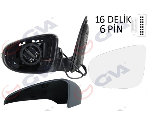 DIŞ DİKİZ AYNASI SOL GOLF 09 ELEKTRİKLİ ISITMALI ASTARLI SİNYALLİ ASFERİK 6 FİŞ VM-6197EHPAL