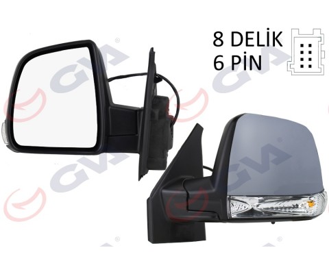 DIŞ DİKİZ AYNASI SOL DOBLO 11 ELEKTRİKLİ SİNYALLİ ASTARLI TEK CAMLI KONVEKS 6 FİŞ VM-668EHPL