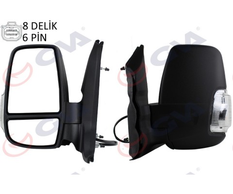 DIŞ DİKİZ AYNASI SOL TRANSIT 14 ELEKTRİKLİ ISITMALI BEYAZ SİNYALLİ DESENLİ KONVEKS 6 FİŞ VM-6329EHL