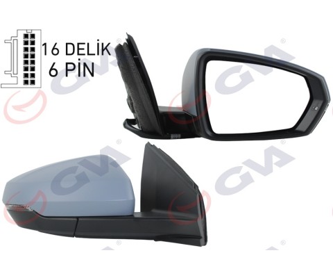 DIŞ DİKİZ AYNASI SAĞ VW POLO 17- ELEKTRİKLİ ISITMALI SİNYALLİ ASTARLI KONVEKS VM-6390EHPR