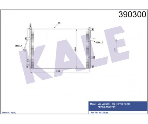 KLİMA KONDENSERİ VOLVO S60 I-S80 I-V70 II-XC70 CROSS COUNTRY AL-AL TÜPLÜ 659X418X20