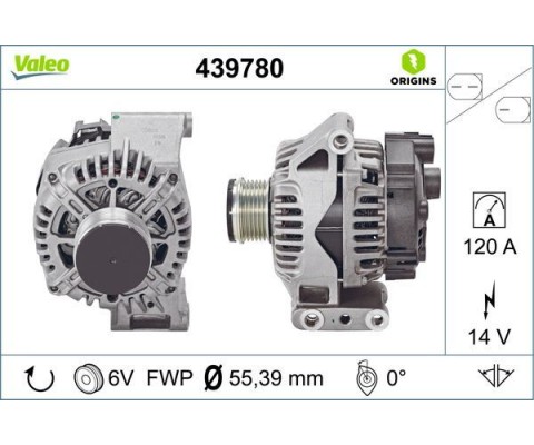 ALTERNATOR A115 14V 120A. FCA 500 C 07- FIORINO 07- NEMO 10- BIPPER 10