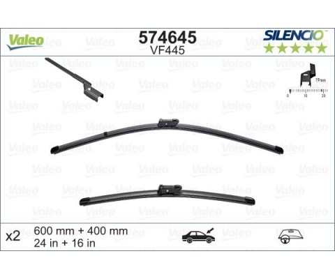 Valeo Silencio X-TRM Flat Blade VM445 X2 600 400 mm REN TWINGO 07