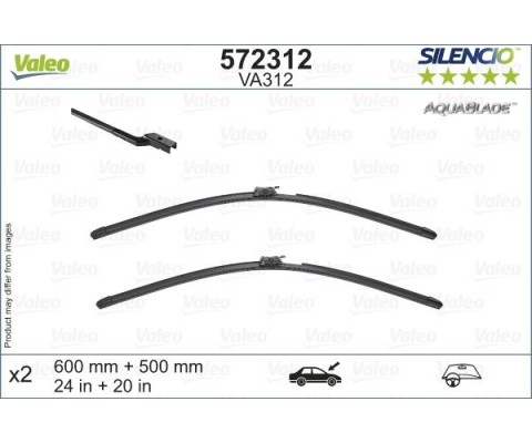 Valeo Silencio AquaBlade Flat Blade VA312 X2 600 500 mm VOLVO V60 06/18 ISITMA ÖZELLİKLİ