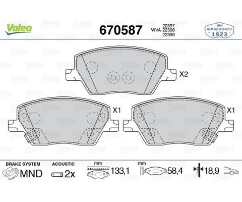 ON BALATA FIAT EGEA 16 1.0 1.3 MTJ 1.4 1.6 1.6D K:19 mm G:133 mm Y:58.5 mm KÜÇÜK TİP