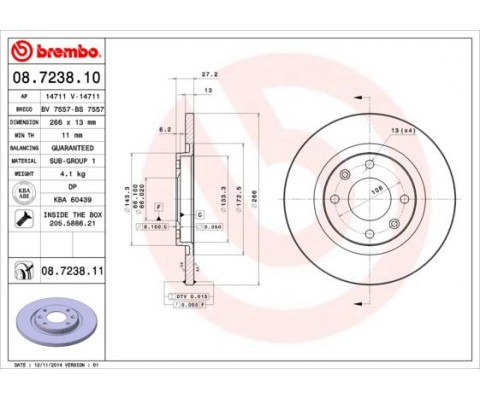 ÖN FREN AYNASI C2 1.4 1.4 HDİ 03 C3 1.4 1.4HDI 02 PARTNER-BERLINGO 1.4 1.9 D 2.0HDI 266x13x4DL