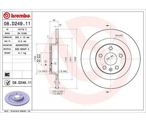 ARKA FREN AYNASI VOLVO S60 III-19 V60 18 V90 16 XC60 17 S90 16 302x5DL 16 İNÇ