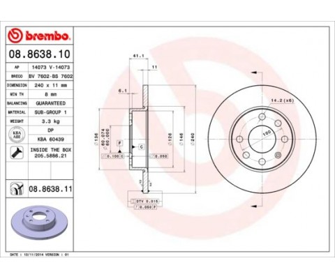 ÖN FREN AYNASI CORSA C 1.0-1.2 16V 01 11 240x11x4DL DOLU