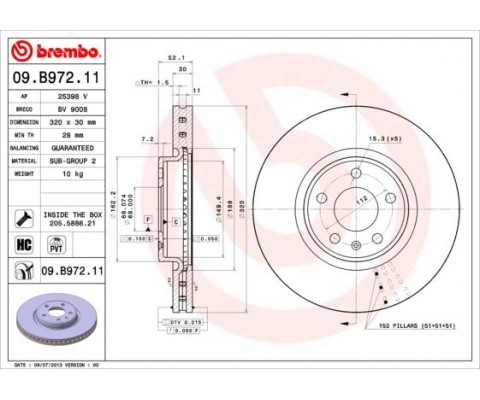 ÖN FREN AYNASI A4-A5-A6-A7-Q5 320x30x28xHAVALI 986479753-DF6148